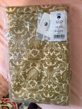 kate quinn Olive and Cream Folk Floral Receiving Blanket